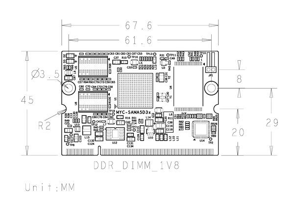 MYC-SAMA5D3X 核心板機械尺寸圖